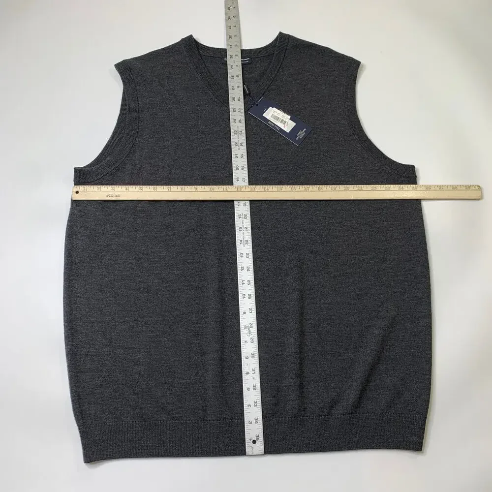 Hart Schaffner Marx Sweater Vest Mens 2XT Tall Grey Merino Wool Soft V Neck Golf